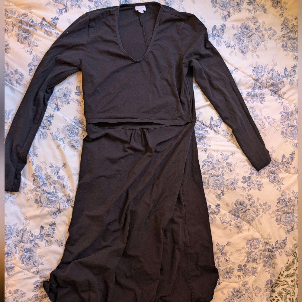 Boob Designs Long Sleeve Boat Neck Black Maternity and Nursing Dress, Organic L